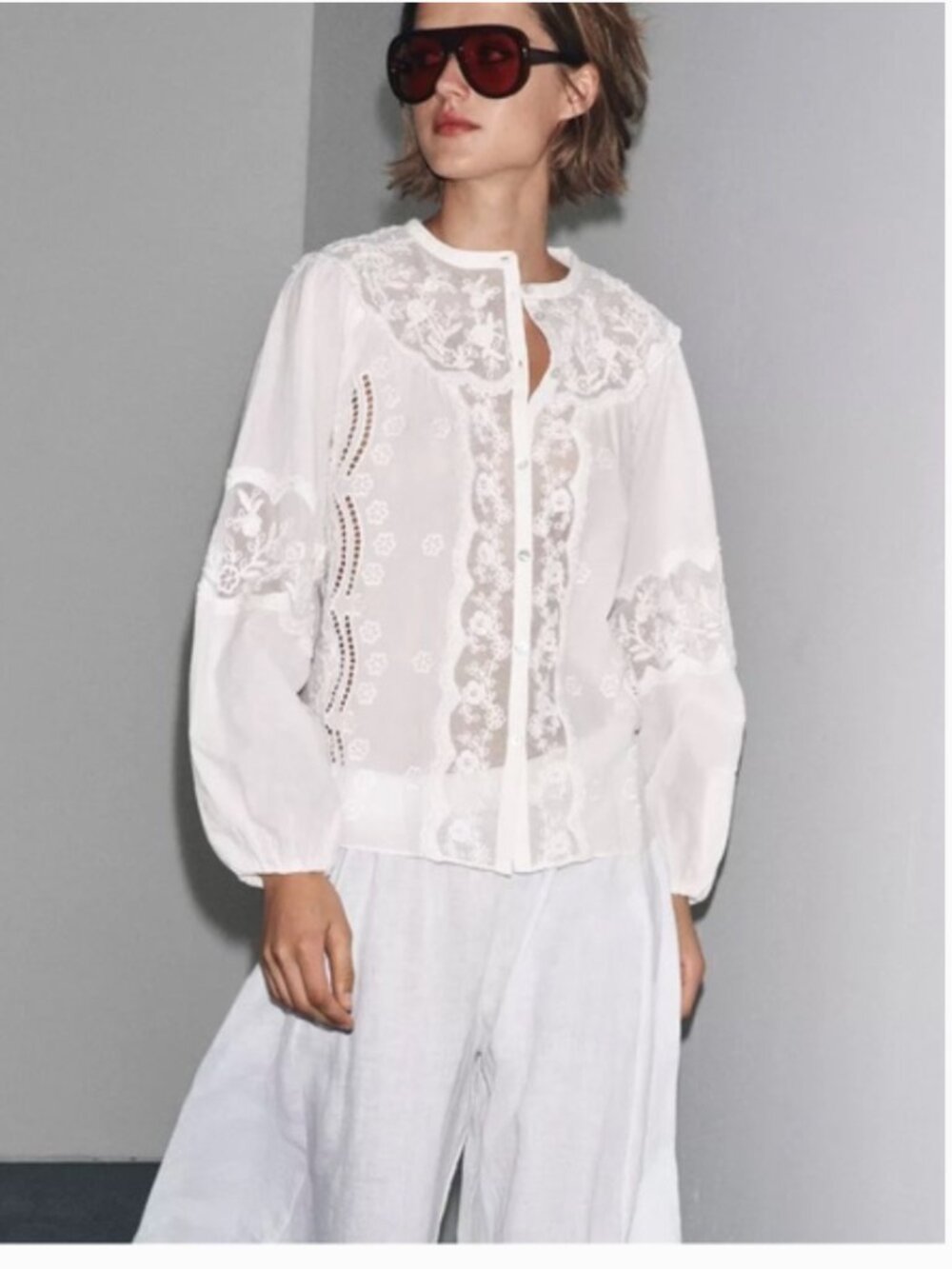 ZARA ZW COLLECTION EMBROIDERED SHIRT Zara White Floral Lace Blouse NWT - Picture 5 of 10